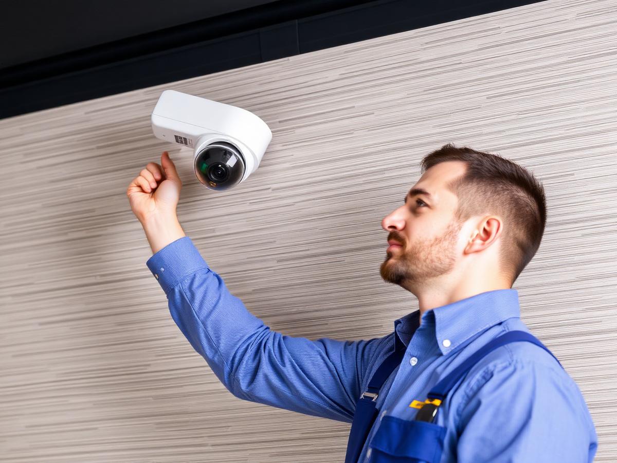 Técnico instalando cámara de seguridad